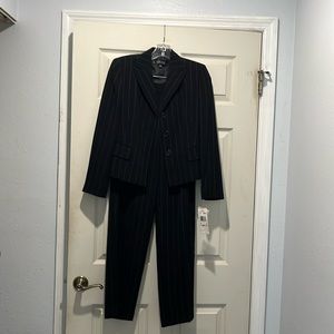 Kasper Black & White Pinstriped Pantsuit